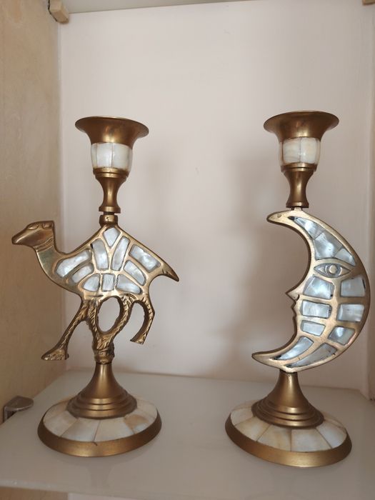 Dwa swieczniki mosiadz