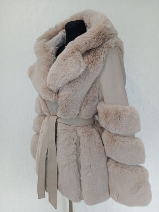 Куртка-шубка еко-шкіра, хутро, бежева