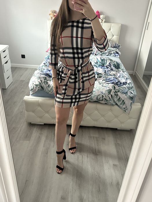 Sukienka w kratkę elegancka, sukienka La Blanche wizytowa