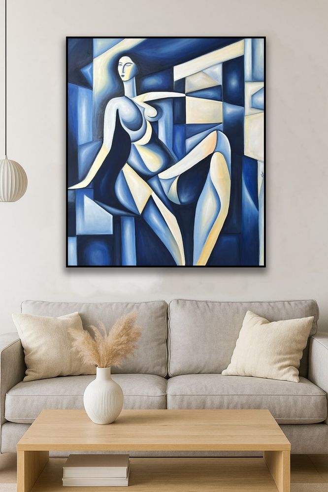 Obraz olejny ręcznie malowany 100x120 unikat kubizm