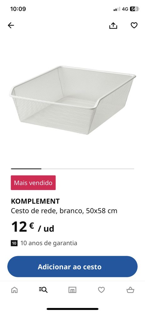 Vendo conjunto de 6 cestos de rede com calha, modelo Komplement IKEA