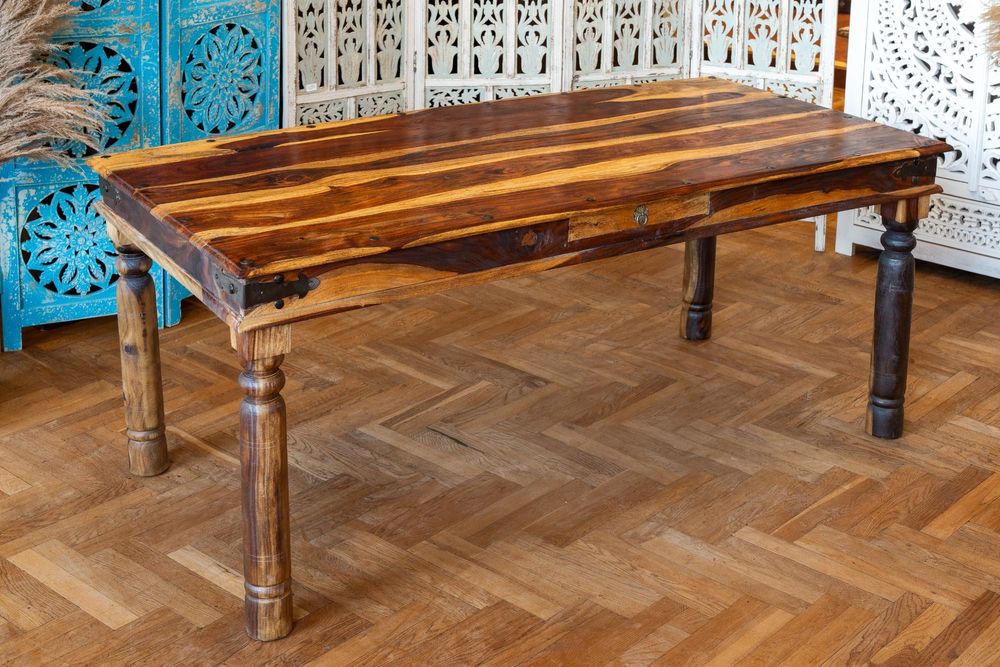 Stół lite drewno egzotyczne sheesham okucia kolonialne jadalnia salon