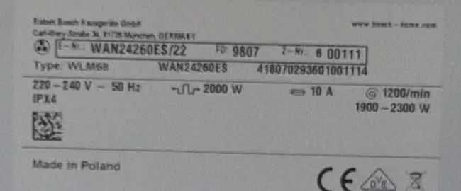 Máquina de lavar roupa Bosch WLM68, Avariado ou Peças