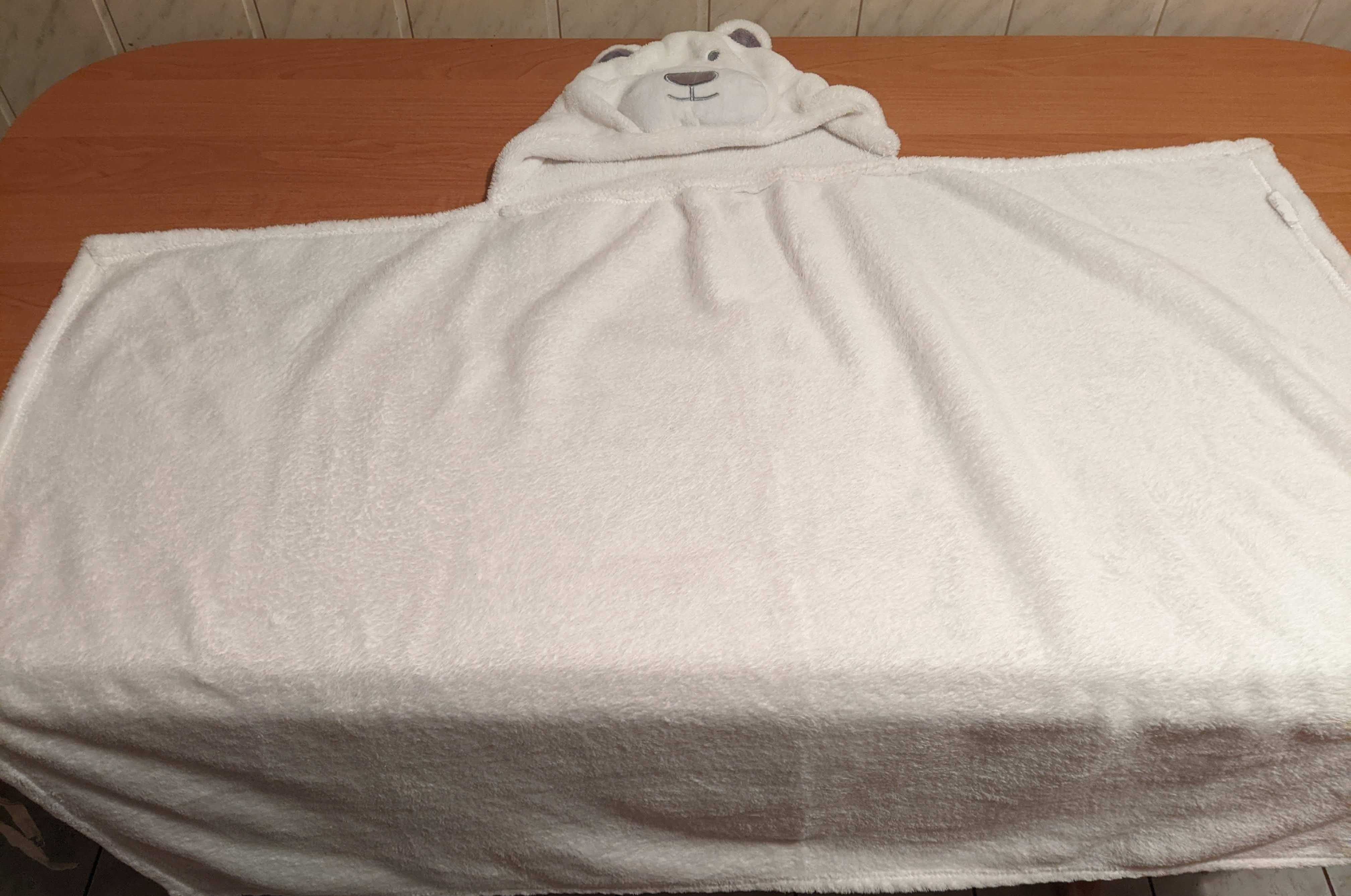Biały ręcznik miś z kapturem, wymiary 80 x 100 cm - nowy
