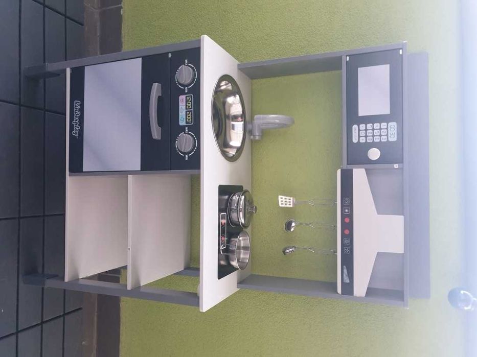 Drewniana kuchnia dla dzieci interaktywny okap akcesoria 100cm