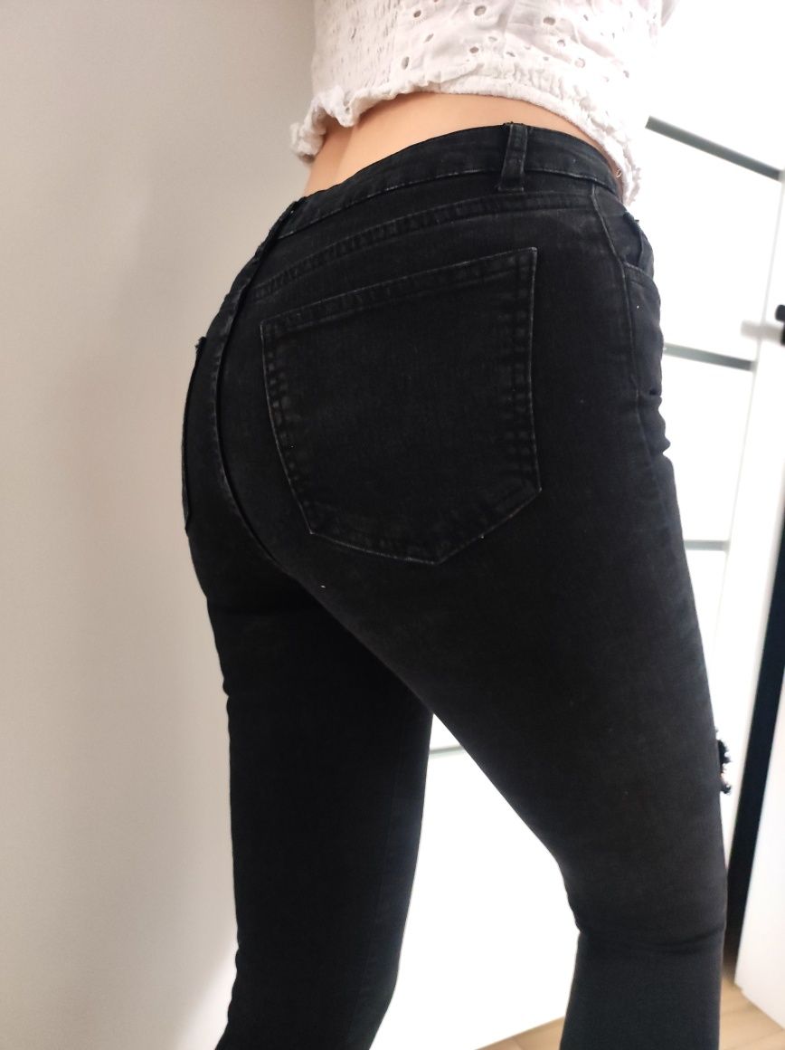 Spodnie rurki jeansy czarne wysoki stan Zara