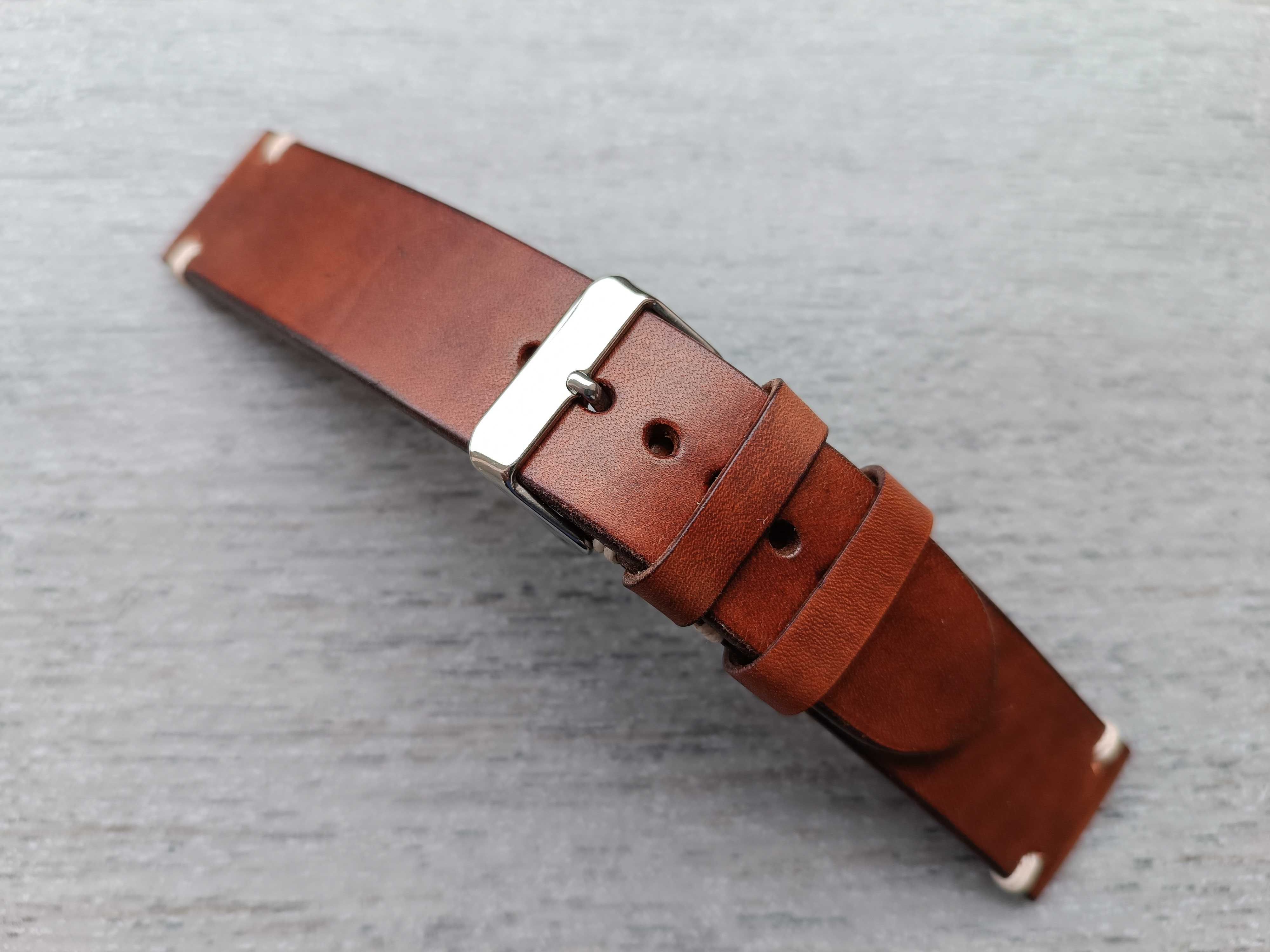Gruby skórzany pasek zegarka 22 mm orzech laskowy