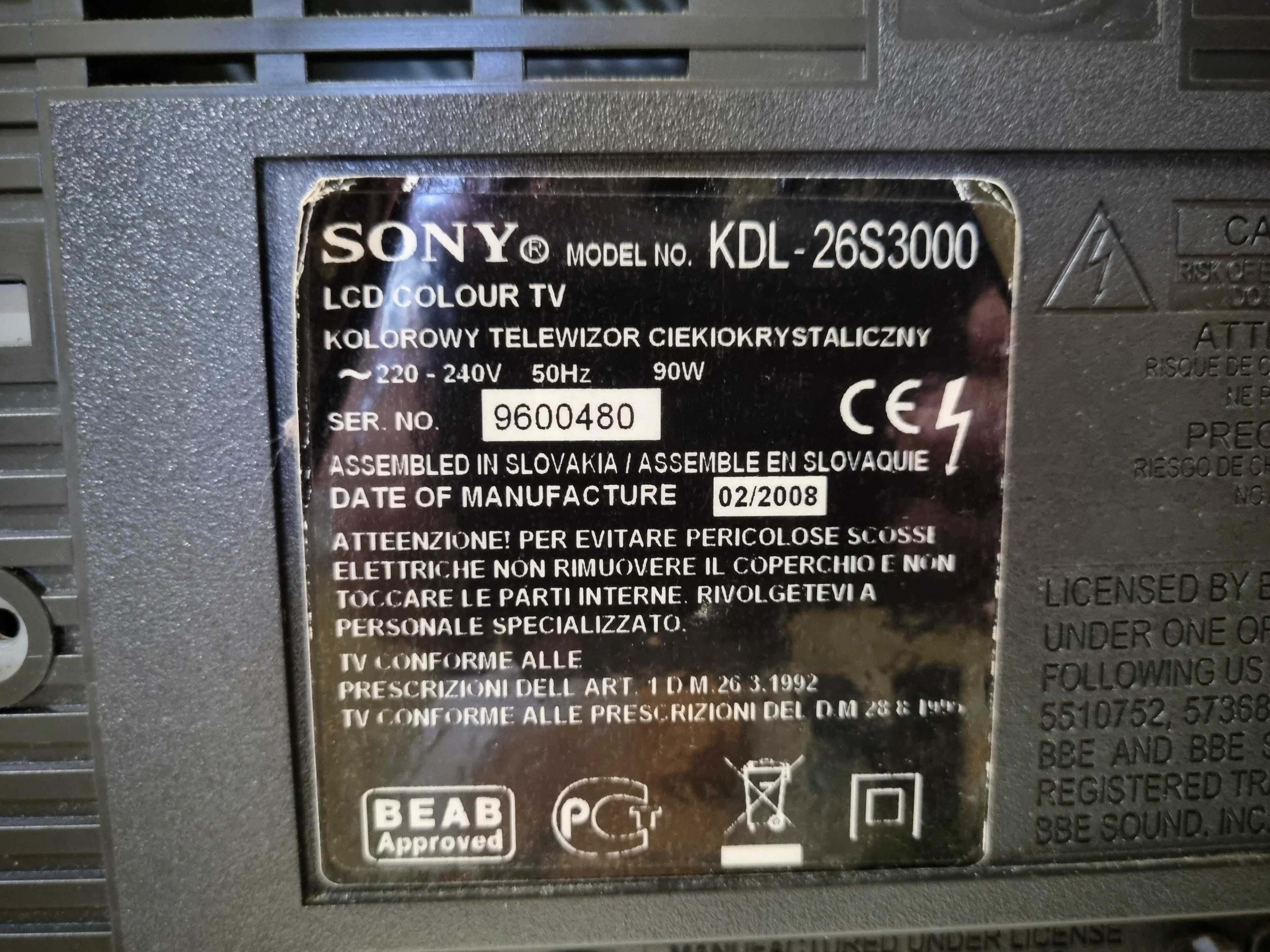 Telewizor SONY KDL-26S3000 LCD - sprawny i zadbany