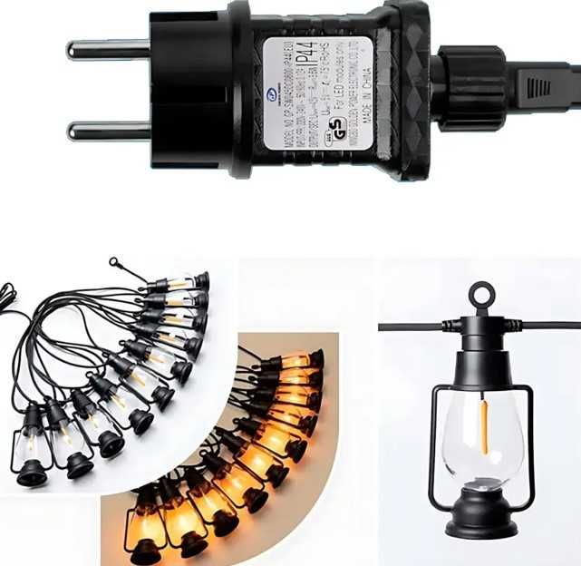 Гірлянда декоративна вулична ретро-лампи 10шт. 5 м вологостійка