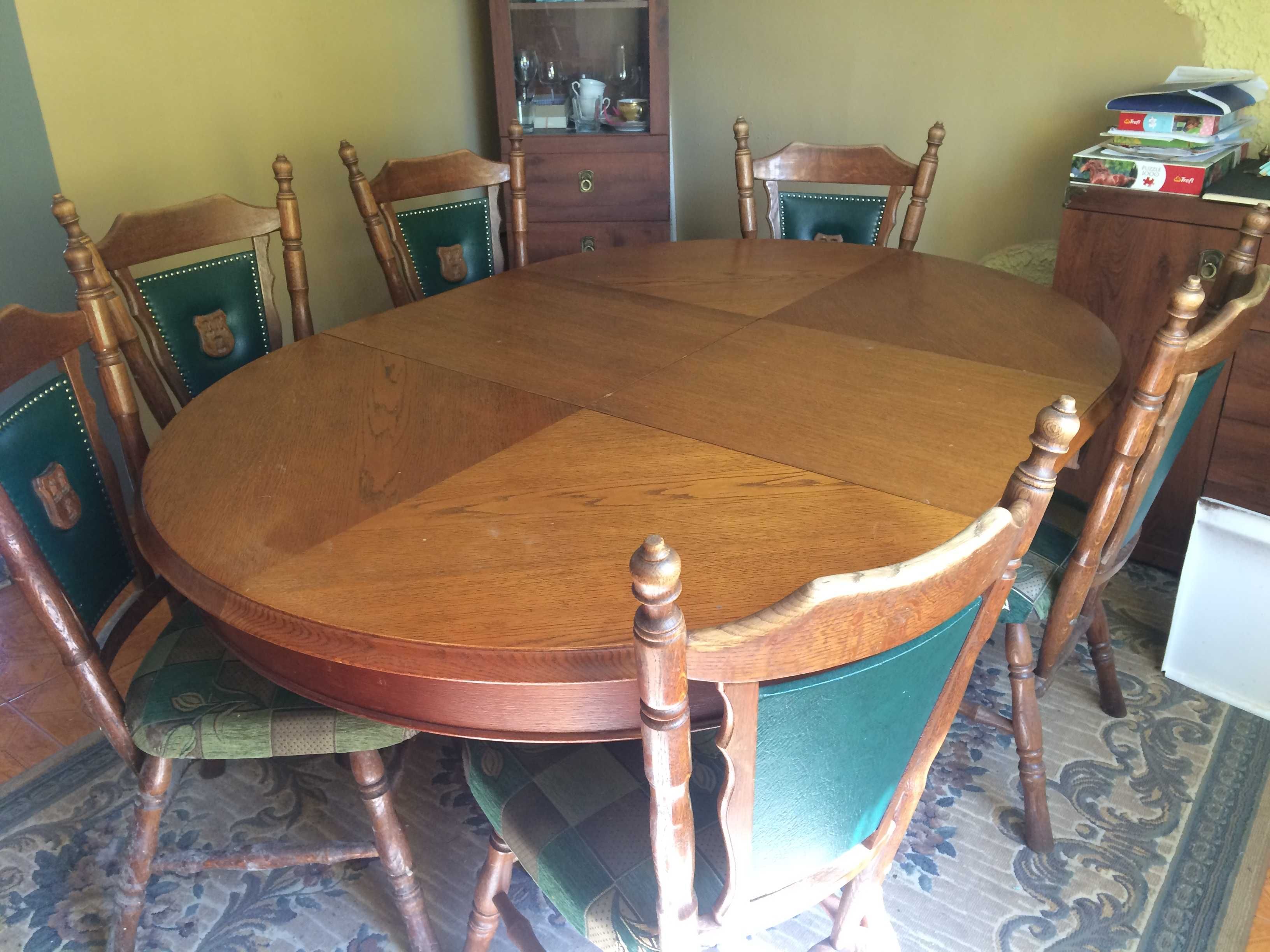 Dębowy stół składany+ 6 krzeseł