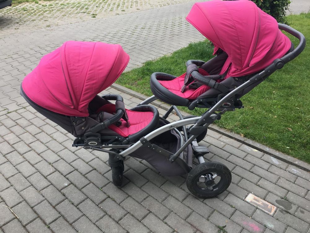 Wozek blizniaczy 3w1 rożowy