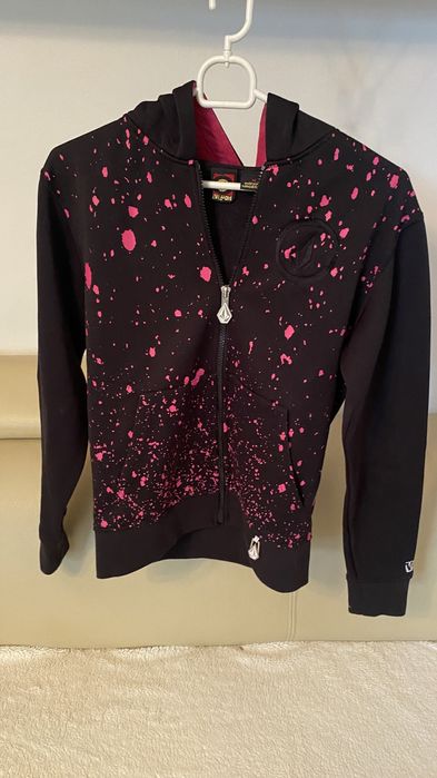 Bluza zapinana z kapturem czarna różowa plamki jak farba S M 36 38