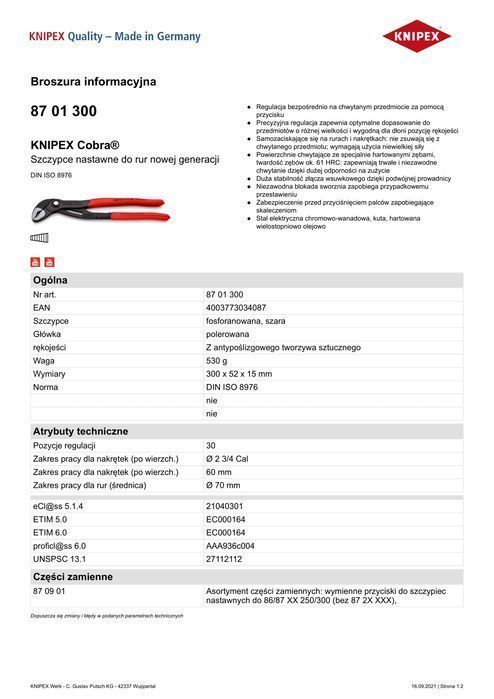 Szczypce Do Rur Cobra 300Mm