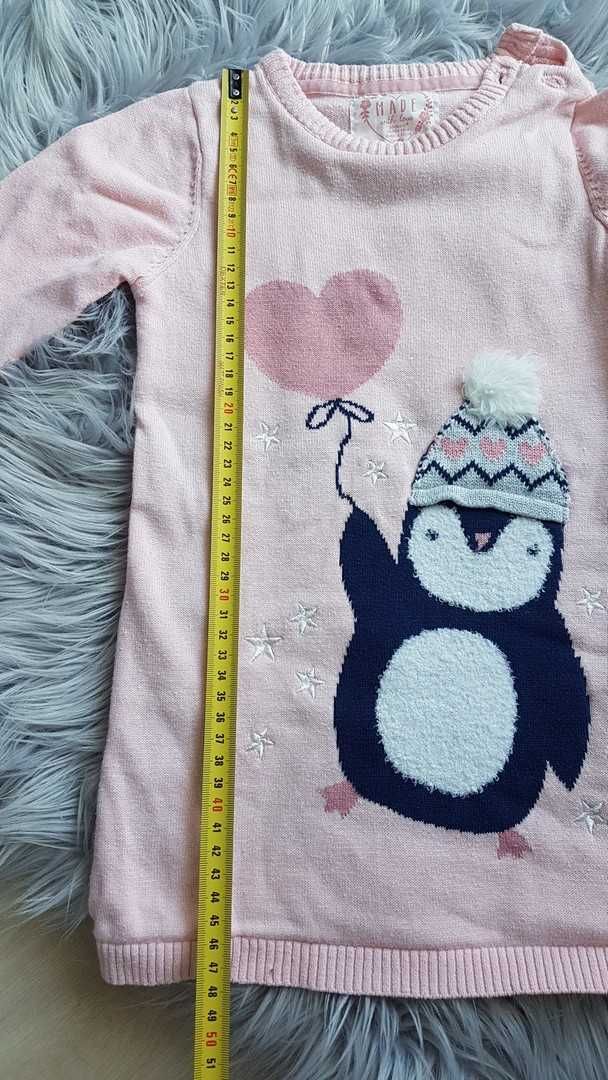 Sweterek bluzka tunika szczupła dziewczynka święta 92 /98 pingwin