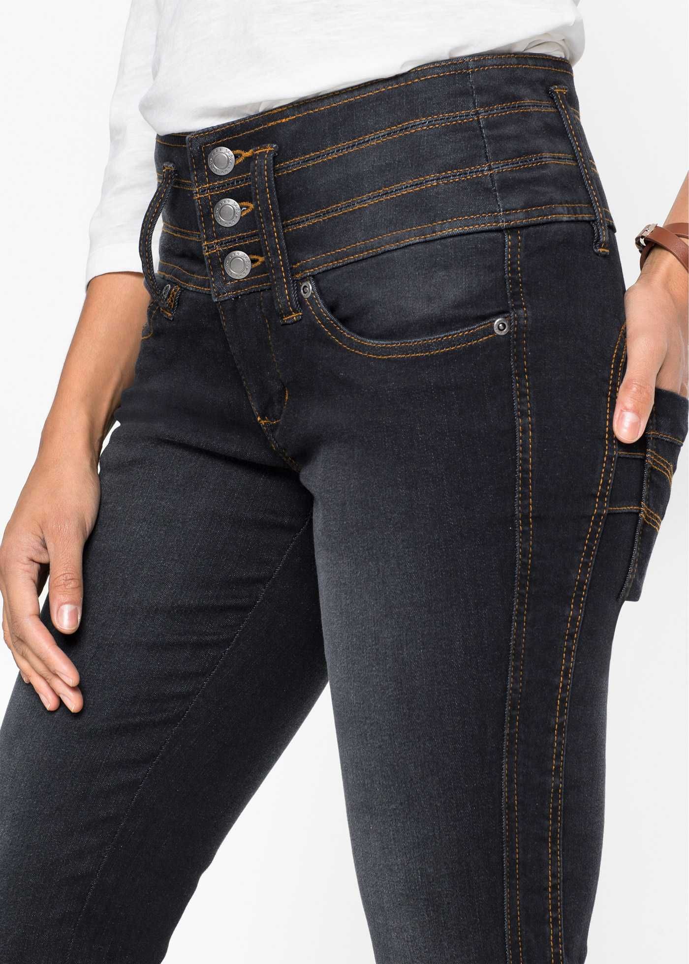 Jeans czarne wyszczuplające na szerokim pasku R 40