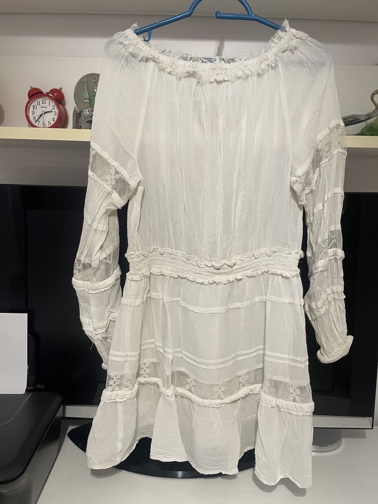 T2 River Island Sukienka L boho biała letnia koronka