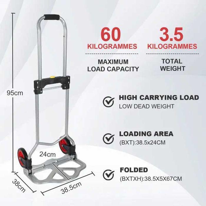 Składany wózek transportowy LZQ aluminiowy, udźwig 60 kg
