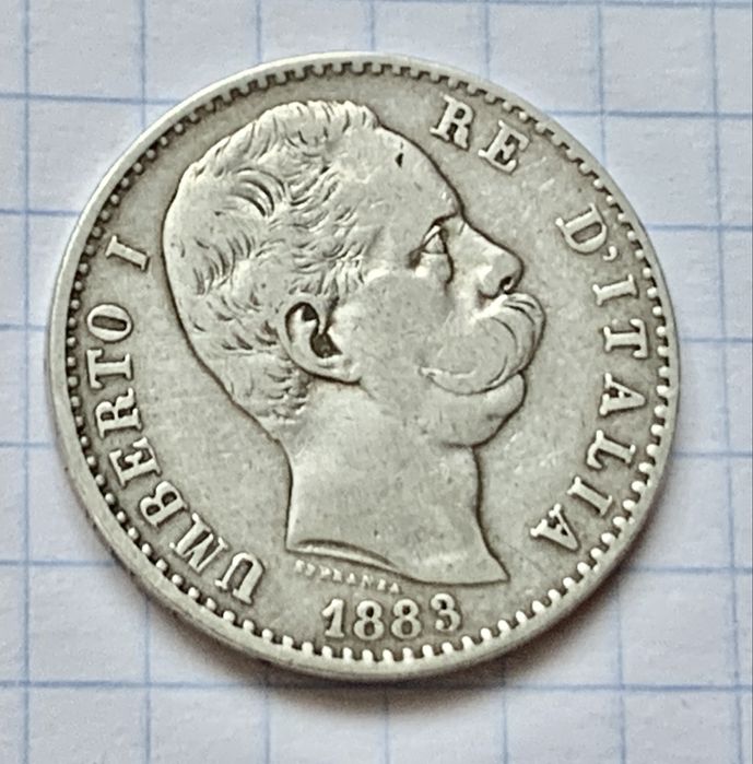 Італія 2 ліри 1883р Умберто Срібло Оригінал