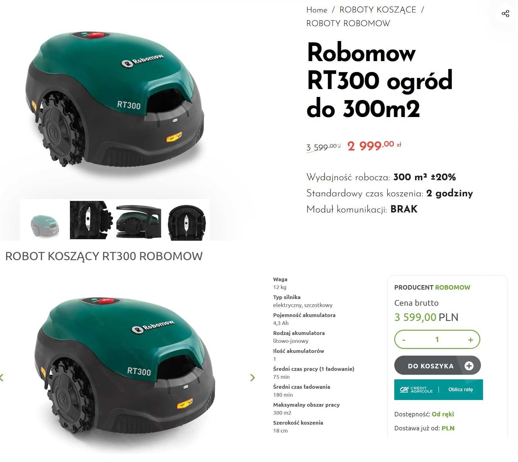 Robot koszący Kosiarka automatyczna Robomow RT300 Komplet NOWY !!