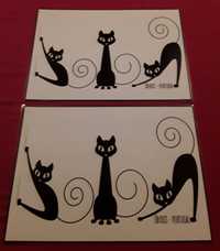 Par de individuais de mesa plastificados, decorados com gatos