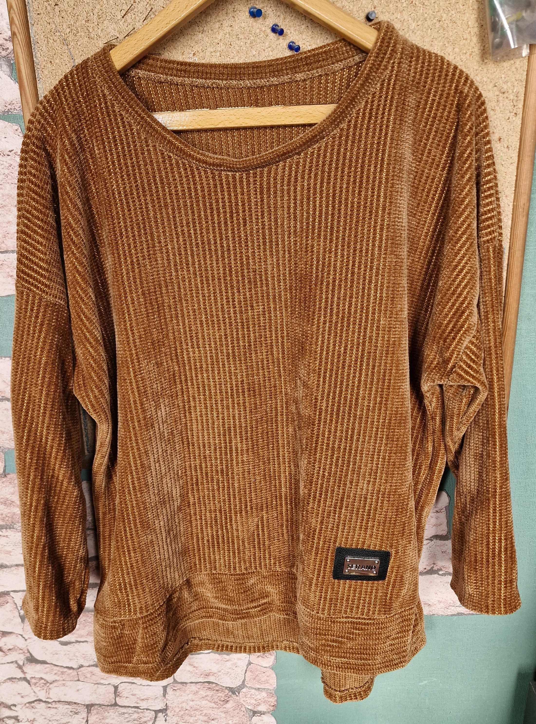 Welurowy czekoladowy sweter sweter XL, rękaw ¾
