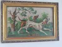 Stary obraz gobelinowy :"Psy gończe ", w pięknej ramie.