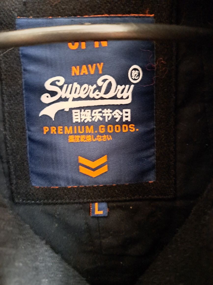 Czarny płaszcz peacoat dwurzędowy superdry czarny L