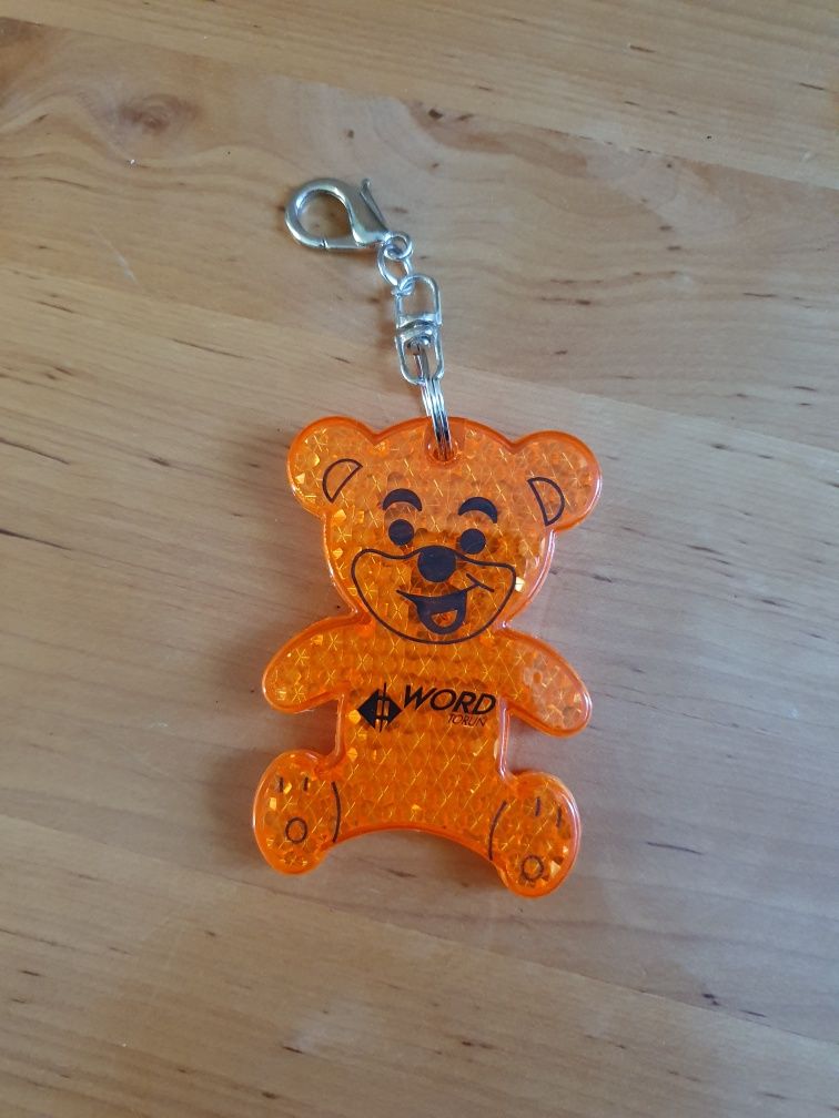 Brelok miś odblaskowy, breloczek misiu pomarańczowy
