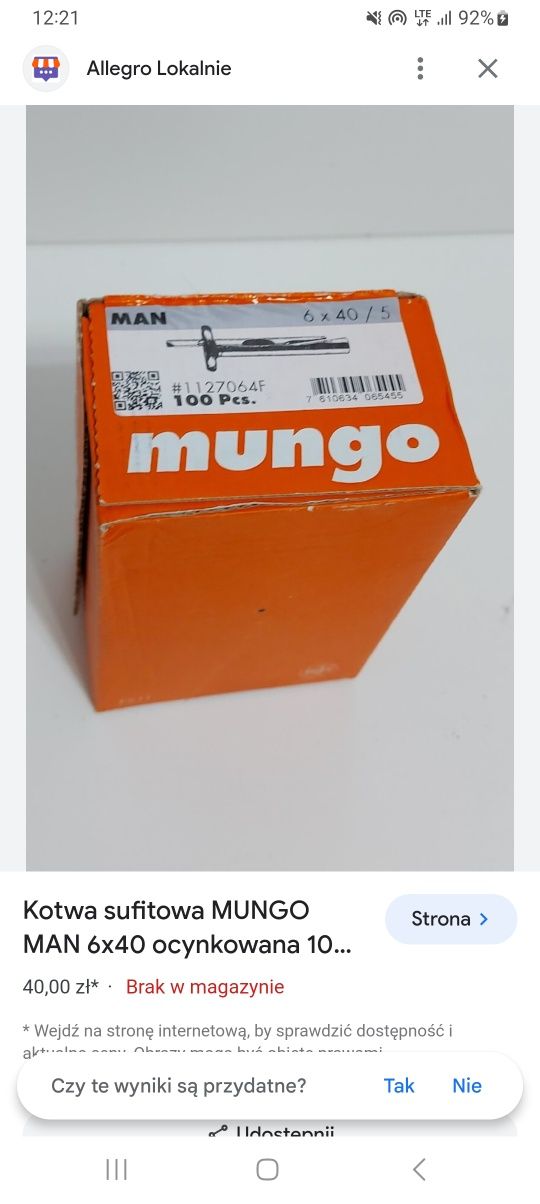 Kotwa sufitowa Mungo2x