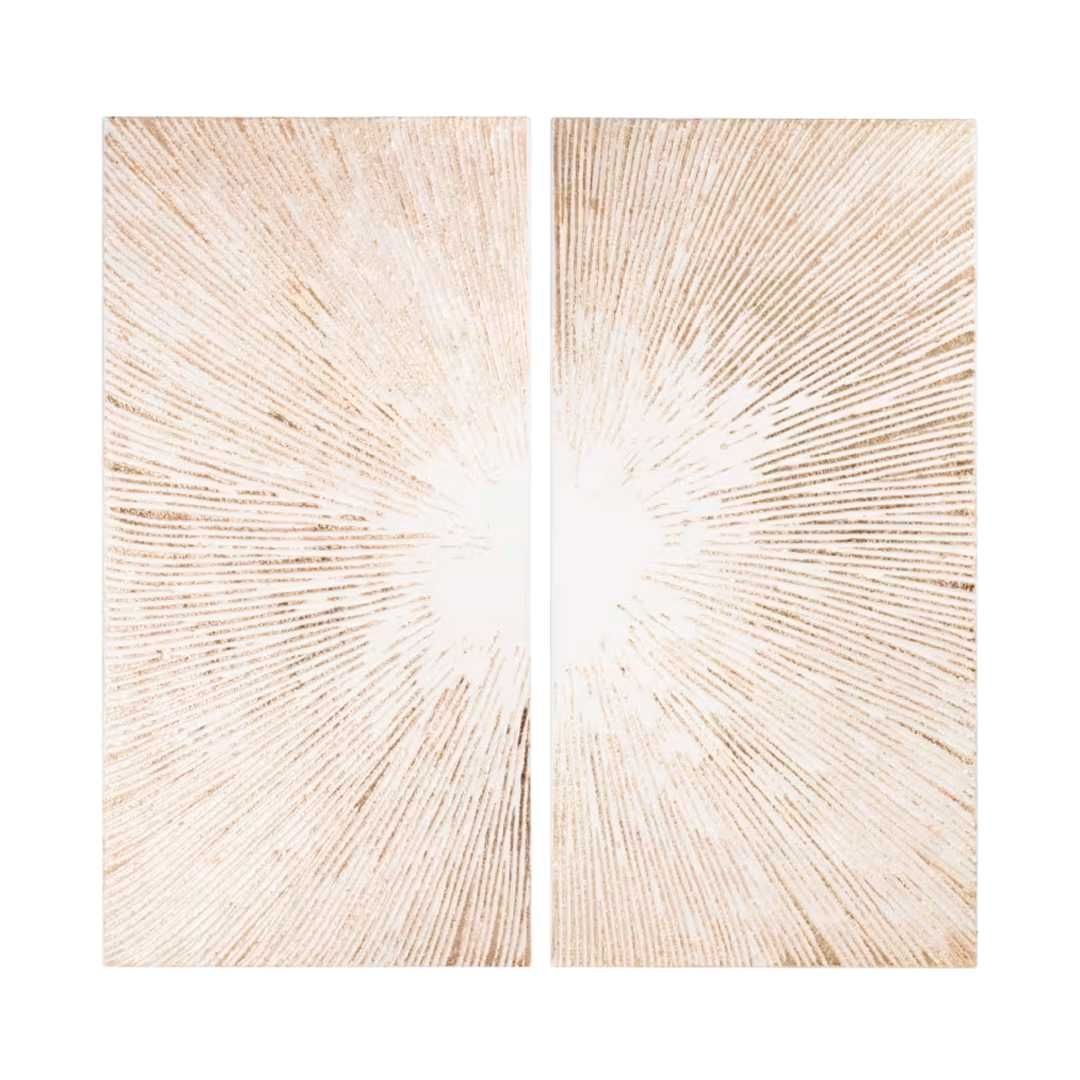 Quadro Duplo (Díptico) branco com relevo dourado 90x90