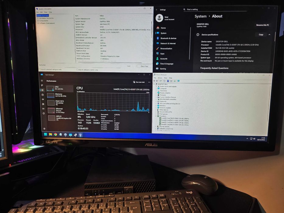 Computador Dell OptiPlex 7050 + Monitor Asus + Teclado/Rato