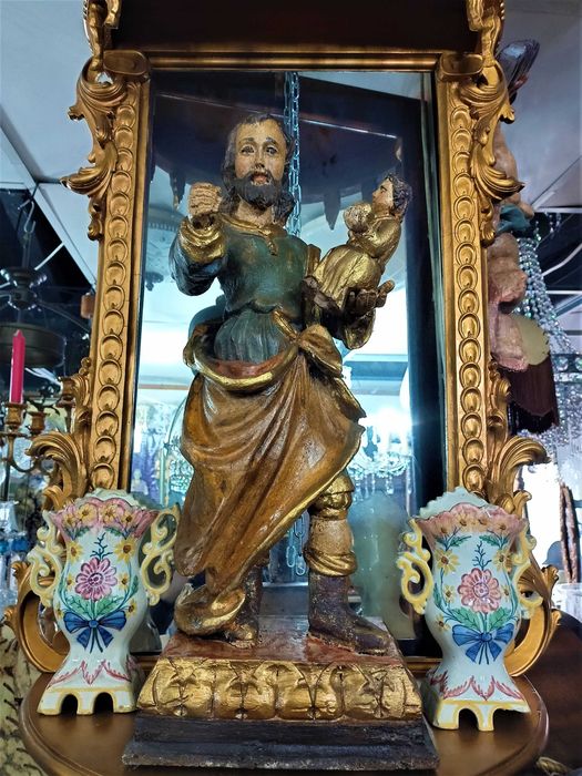Figura S. José Madeira Policromada Séc XVIII XIX