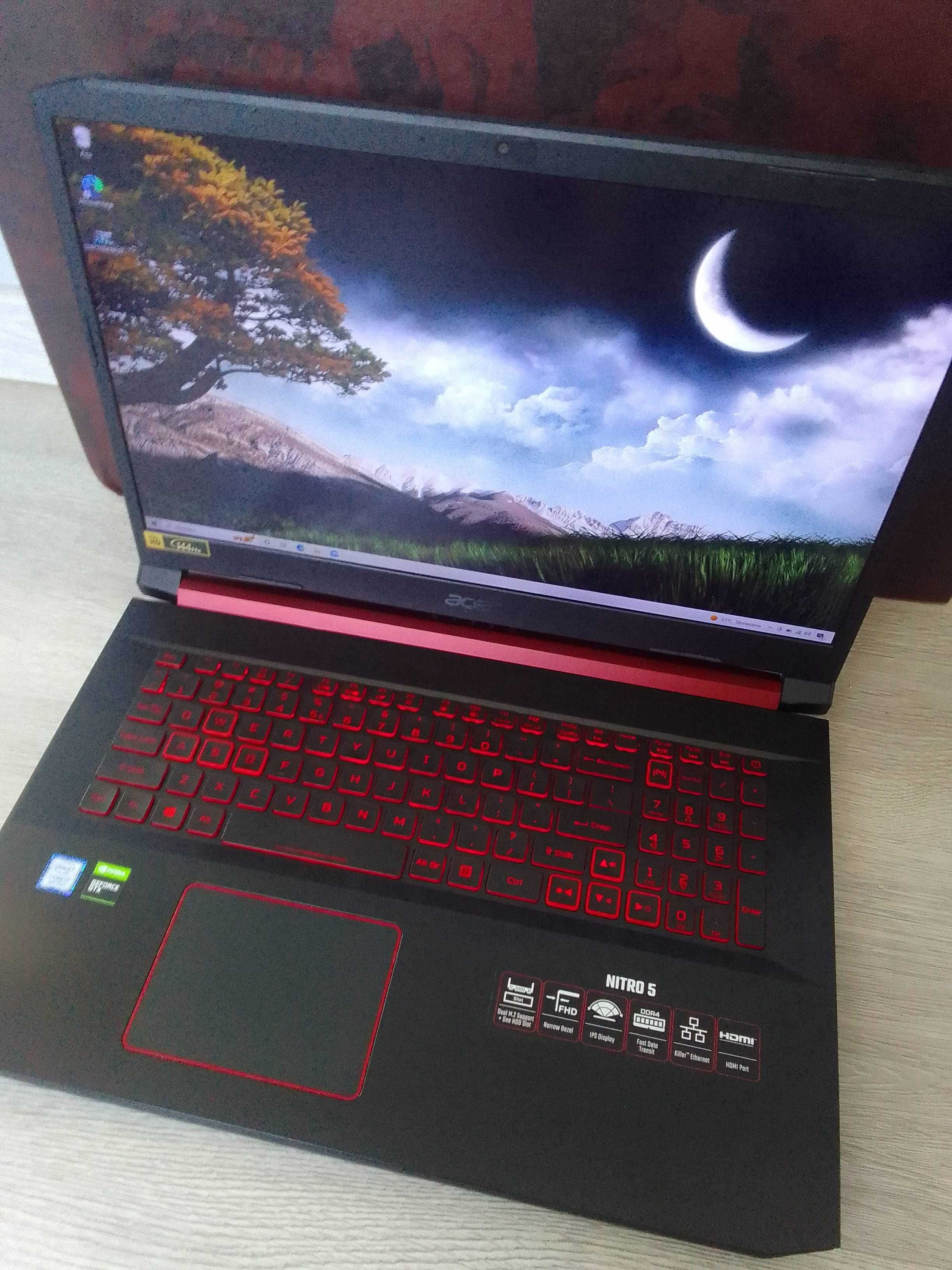 Acer nitro, GTX 1660Ti, i7 9Gen. 17'3, 2.5 TB SSD zadbany.