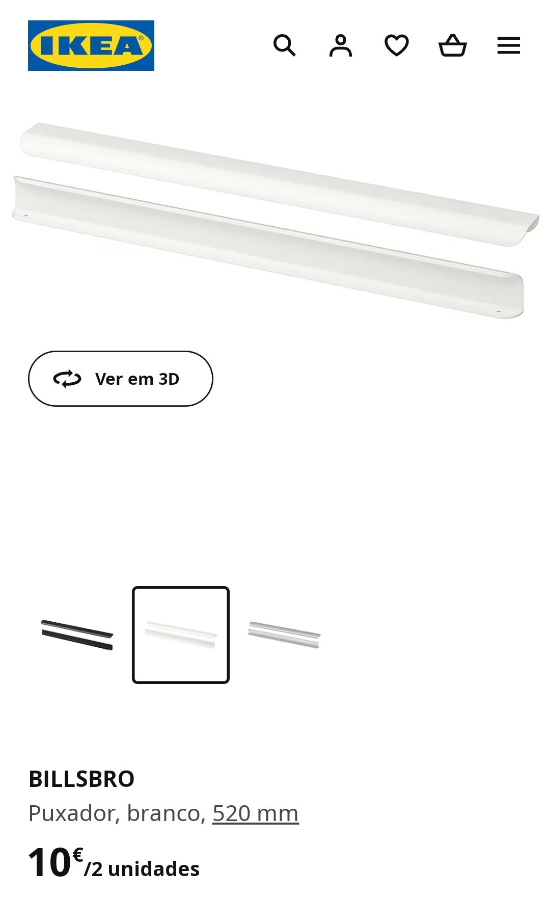 IKEA BILLSBRO
Puxador, branco, 520 mm