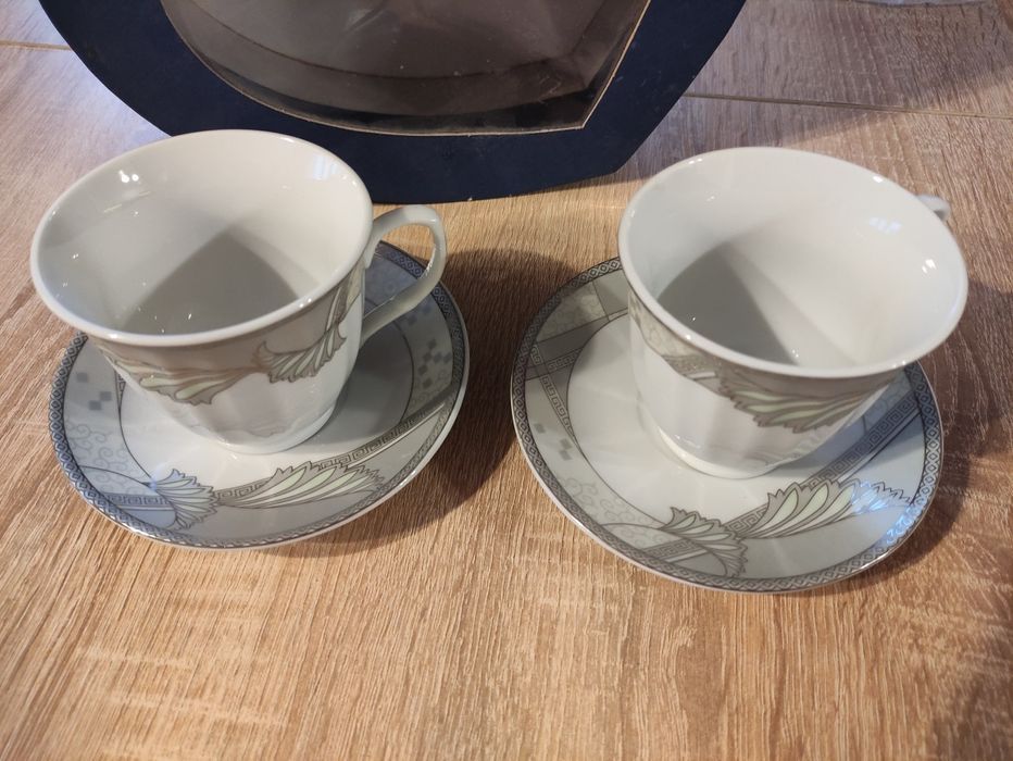 Dwie filiżanki porcelanowe 2x talerzyki. Zestaw pomysl na prezent