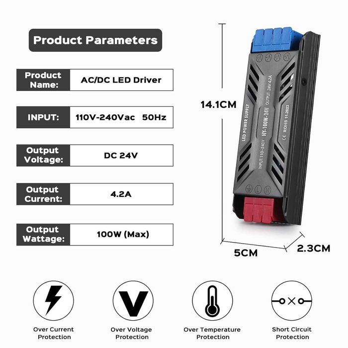 BRIMETI 24 V / 100 W transformator LED – slim