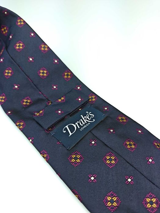 Drake's London jedwabny krawat w kwiaty wzory lip04