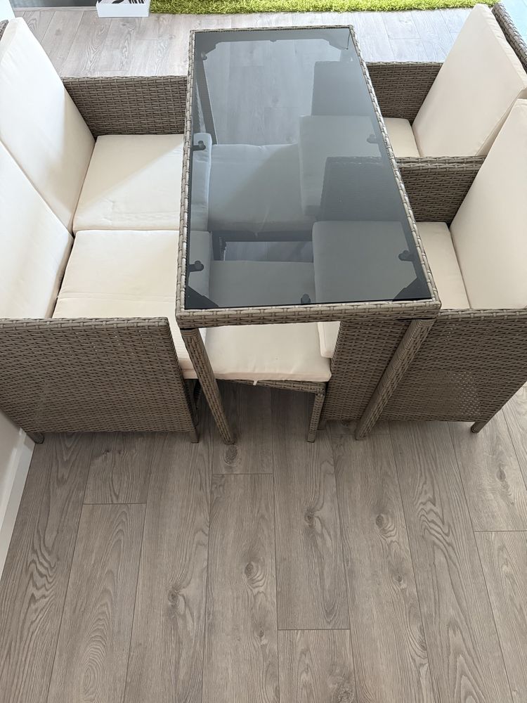 Conjunto 6 peças de jardim com almofadões bege