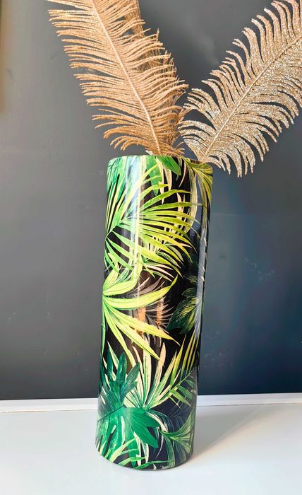 Wysoki wazon liście boho loft + 3 złote liście palmy