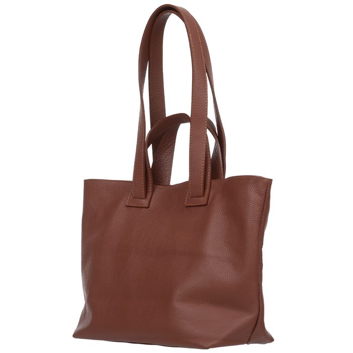 VERA PELLE torba skórzana shopper z długimi rączkami V529 ciepła szara