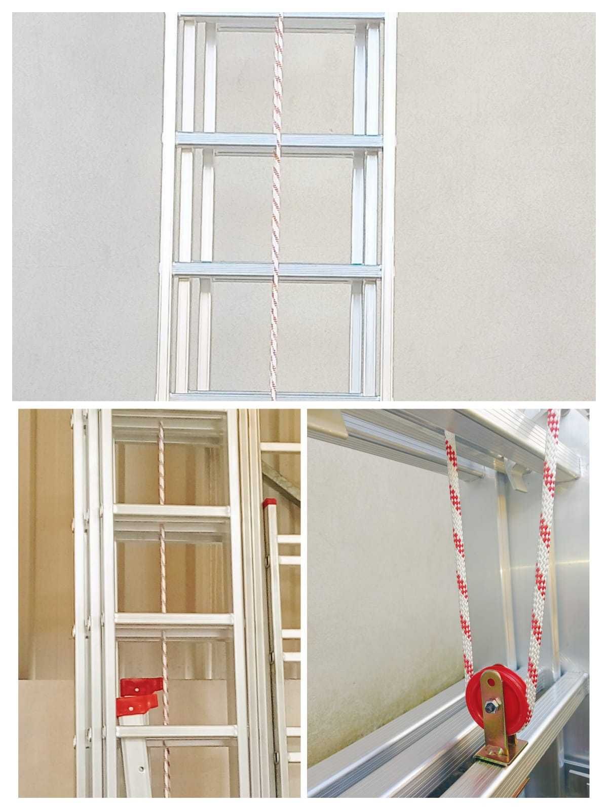Escada Tripla Alumínio 4m+4m+4m c/ Corda | Degraus Quadrados | Fábrica