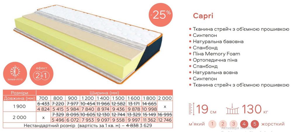 Матрац Denim безпружинний з різною жорсткістю сторін. Знижка до -41%!