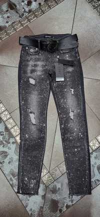 Puccihino jeans jeansy dżinsy push up całe w cyrkonie szare srebrne 26