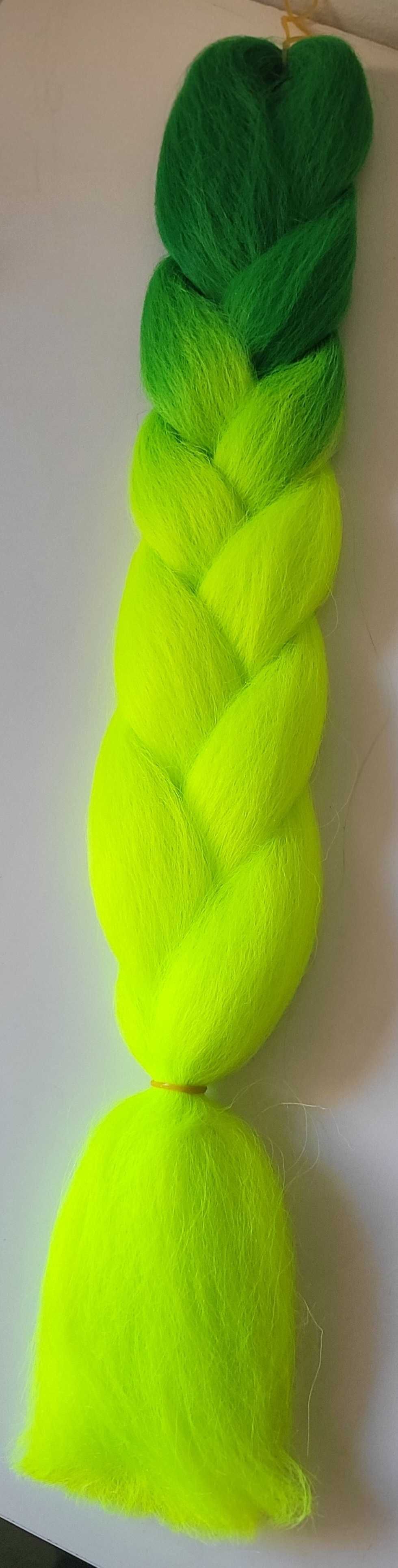 Włosy Syntetyczne kolorowe warkoczyki ombre zieleń neon