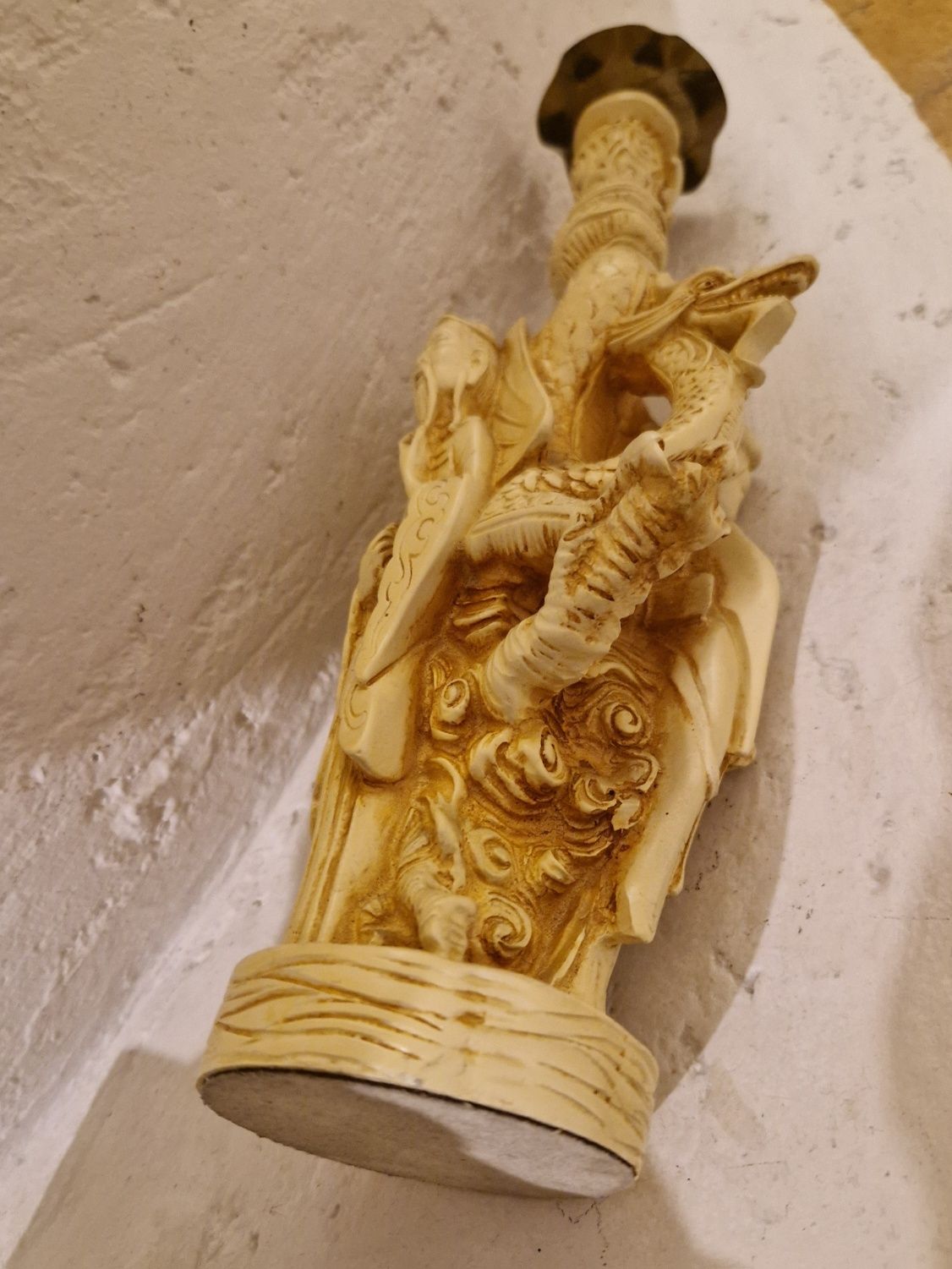 Stary ŚWIECZNIK/RZEŹBA/FIGURA azjatycka kolekcjonerska tworzywo vintag