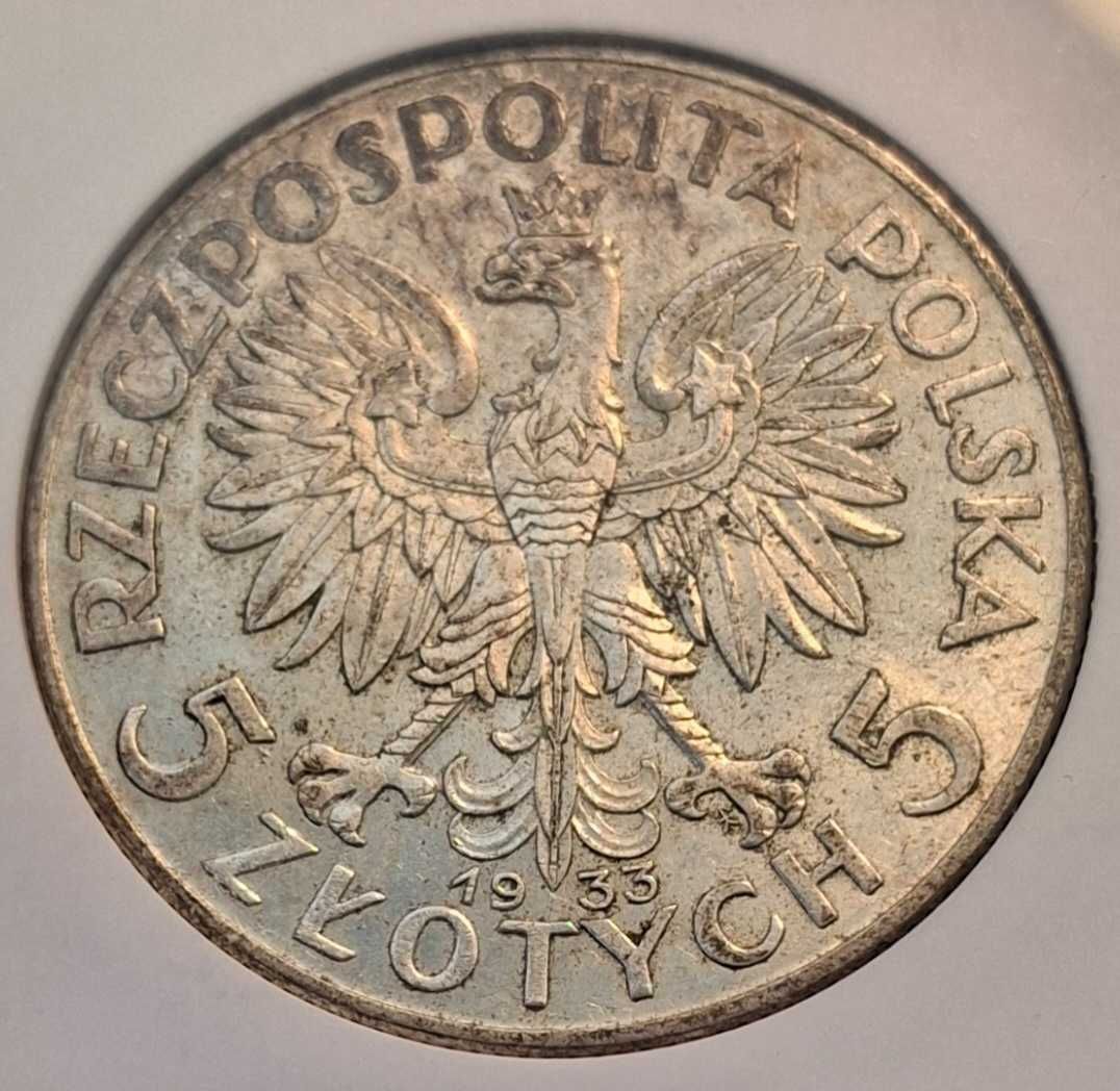 Grading 2rp Polonia Głowa Kobiety 5zł 1933r au 58