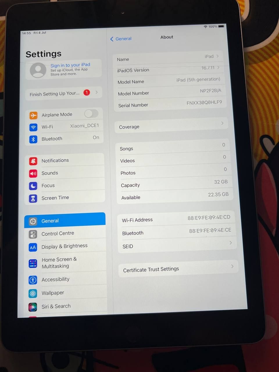 iPad 5, 32gb, без iCloud, 100% аккамулятор