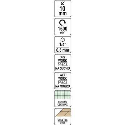Wiertło diamentowe do gresu hex 10mm Yato