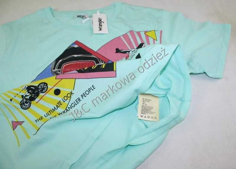 Damska koszulka Wrangler - seledynowa z grafiką t-shirt W7382EVWD - L