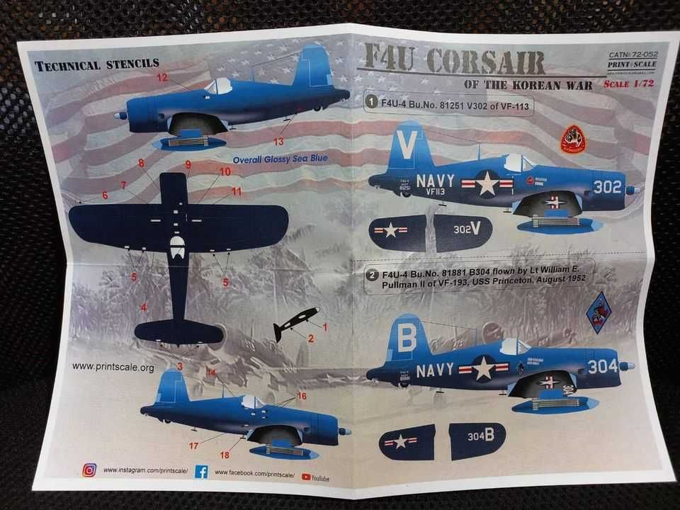 Декаль  для сборной модели 1/72  F4U Corsair